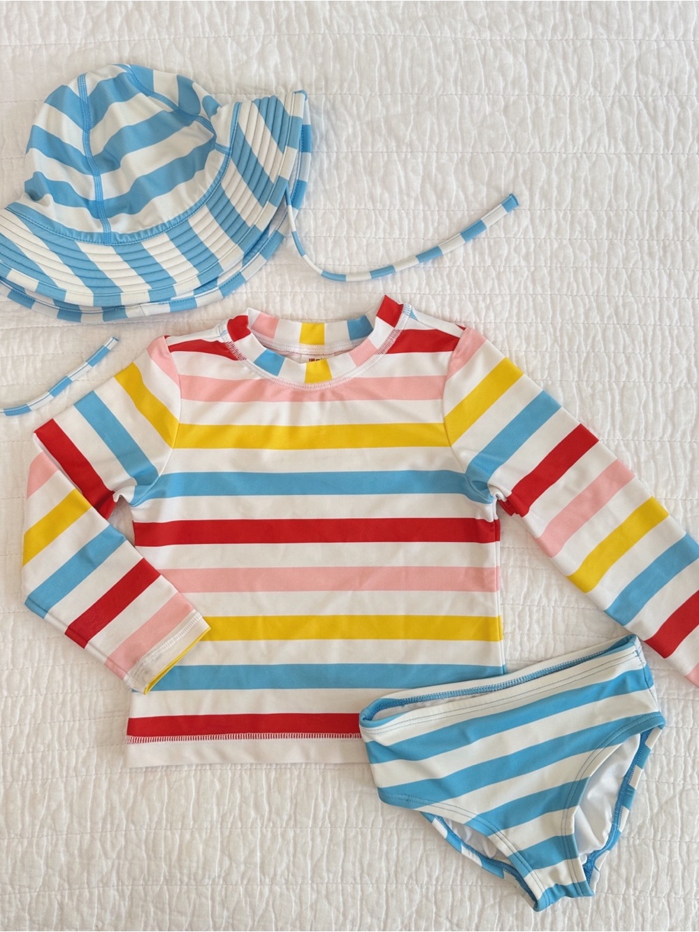 Hanna Andersson 3-Piece Rainbow Stripe Rash Guard Swim Set + Sun Hat Size 4